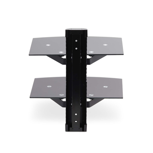 StarTech.com Dual Floating Wall-Mounted AV Shelves, Adjustable Height Shelf For Under TV A/V Equipment, Black Tempered Gla