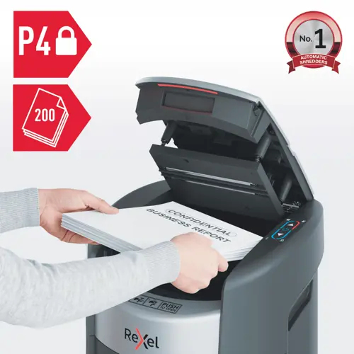 Rexel ShredMax AutoFeed+ 200X Cross Cut Paper Shredder. Shredding type: Cross shredding, Working width: 22.5 cm, Shredding