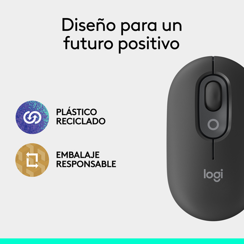 Logitech POP Mouse Mouse - Bluetooth - Optical - 4 Button(s) - Graphite - Wireless - 10 m - 4000 dpi - Scroll Wheel - 1 x 