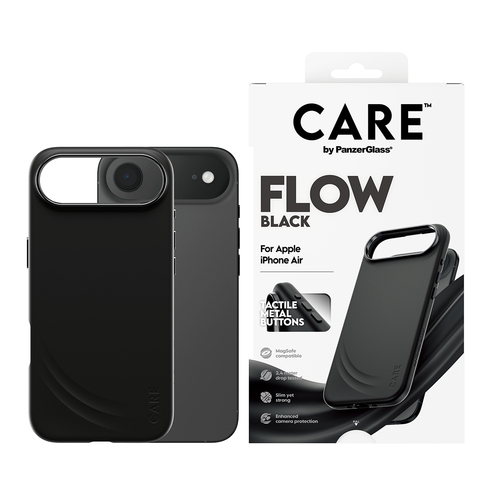 PanzerGlass CARE™ by ® Flow Case Black w. MagSafe iPhone Air. Case type: Cover, Brand compatibility: Apple, Compatibility: