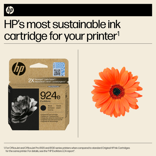 HP 924e EvoMore Black Original Ink Cartridge. Cartridge capacity: High (XL) Yield, Supply type: Single pack, Printing colo