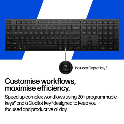 HP 495K Multi-Device Dual-Mode Keyboard. Keyboard form factor: Full-size (100%), Connectivity technology: Wireless, Device