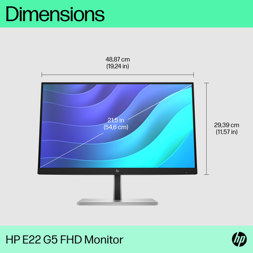 HP E-Series E22 G5 FHD Monitor. Display diagonal: 54.6 cm (21.5"), Display resolution: 1920 x 1080 pixels, HD type: Full H