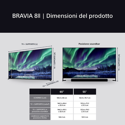 Sony K-55XR8M2. Dimensioni diagonale schermo: 139,7 cm (55""), Risoluzione del display: 3840 x 2160 Pixel, Tipologia HD: 4