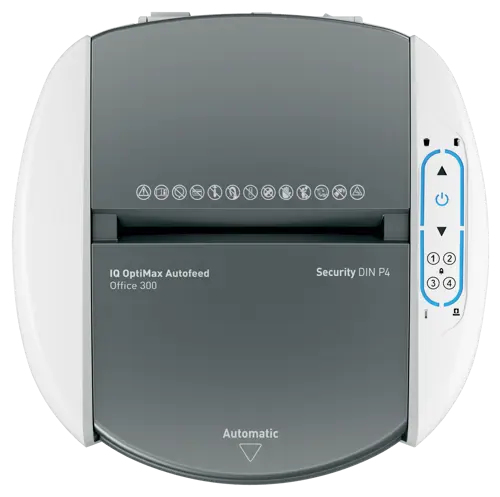 Leitz IQ OptiMax Autofeed Office 300 P4 Cross Cut Paper Shredder. Shredding type: Cross shredding, Working width: 22.5 cm,