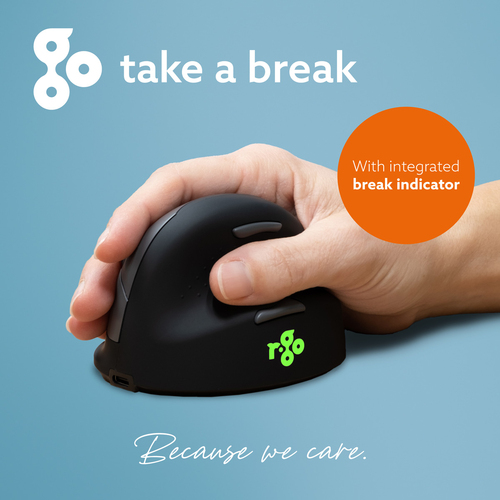R-Go HE Break Vertical Mouse Rato - Bluetooth/Radiofrequência - USB Tipo C - Ótico - 5 Taste(n) - Preto - PC, Mac - Sem fi