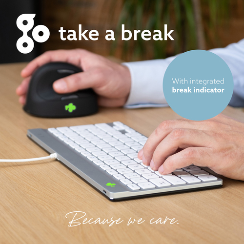 R-Go Tools Ergonomische Tastatur R-Go Compact Break, kompakte Tastatur mit Pausensoftware, QWERTZ (DE), Kabelgebunden, Wei