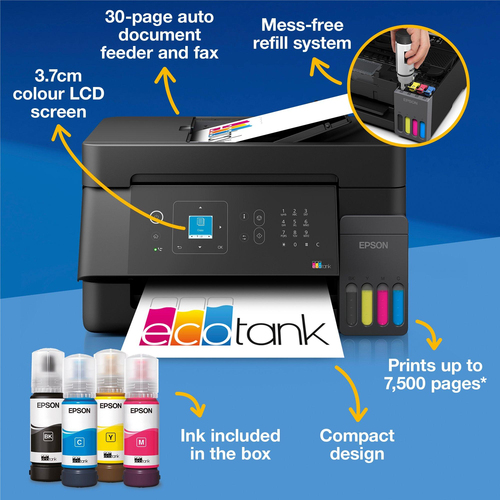 Epson ET-4900 EcoTank Inkjet Multifunction Printer - Copier/Printer/Scanner - 5760 x 1440 dpi Print