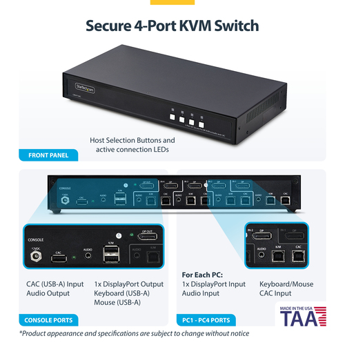 StarTech.com CK4-P104C. Tastatur Porttyp: USB, Maus-Porttyp: USB, Video Porttyp: DisplayPort. HD type: 4K Ultra HD, Maxima