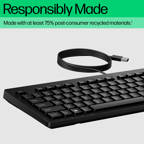 HP Clavier filaire 125. Facteur de forme du clavier: Taille réelle (100 %), Technologie de connectivité: Avec fil, Interfa