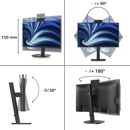 Philips 24B2N3200JH 24" Class Webcam Full HD LED Monitor - 16:9 - 60.5 cm (23.8") Viewable - In-plane Switching (IPS) Tech