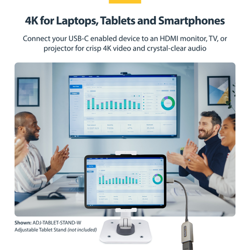 StarTech.com USB-C to HDMI Adapter, 4K 60Hz Video, HDR10, USB-C to HDMI Monitor Dongle, USB4 / Thunderbolt Compatible - Co