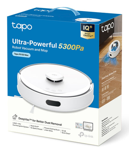 TP-Link Tapo RV30 Max. Dust container type: Beutellos, Produktfarbe: Weiß, Shape: Rund. Funktionen der Basisstation: Laden