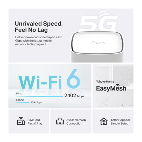 Omada Archer NX500 Wi-Fi 6 IEEE 802.11 a/b/g/n/ac/ax Ethernet, Cellular Modem/Wireless Router - 5G - LTE 2100, LTE 1800, L