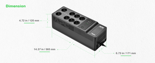APC by Schneider Electric Back-UPS Standby UPS - 500 VA/300 W - Floor/Wall Mountable - 230 V AC Input - 220 V AC Output - 