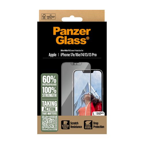 PanzerGlass Screen Protector for iPhone SE 4, iPhone 14, iPhone 13, iPhone 13 Pro - For Widescreen OLED iPhone SE 4, iPhon
