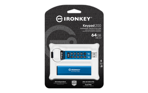 IronKey Keypad 200 IKKP200 64 GB USB 3.2 (Gen 1) Type A Flash Drive - XTS-AES - 145 MB/s Read Speed - 115 MB/s Write Speed