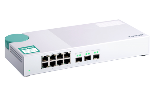 QNAP QSW-308S. Tipo de switch: Não-gerido. Tipos de portas ethernet Basic switching RJ-45: Gigabit Ethernet (10/100/1000),