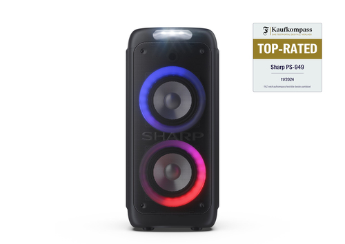 Sharp XParty Street Beat PS-949 Tragbar Bluetooth Lautsprechersystem - 132 W RMS - Schwarz - Aufladbarer Akku - USB