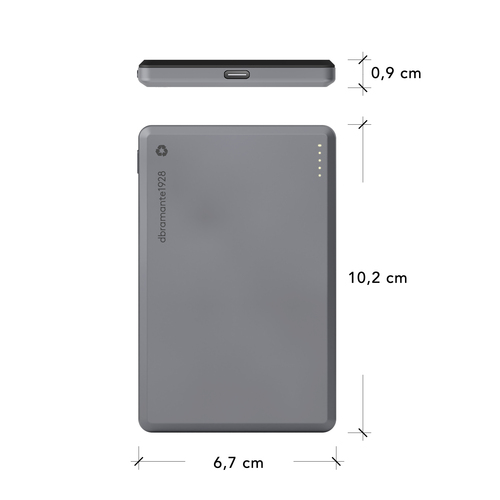 dbramante1928 ApS Recharge Power Bank - Grey - For Smartphone - 5000 mAh - 20 W - 3 A, 2.22 A, 1.67 A - 5 V DC, 9 V DC, 12