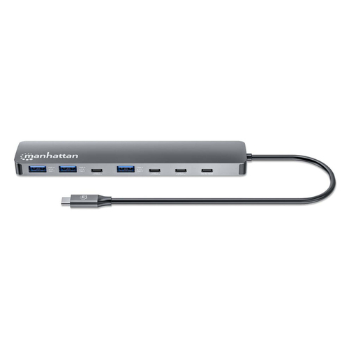 Manhattan USB-C Dock/Hub, Ports (x7): USB-A (x3) and USB-C (x4), With Power Delivery (100W) to USB-C Port (Note additional