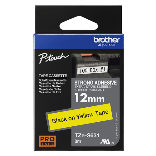 TZE-S631 LAMINATED TAPE 12MM 8M BLACK ON YELLOW EXTRA-STRONG