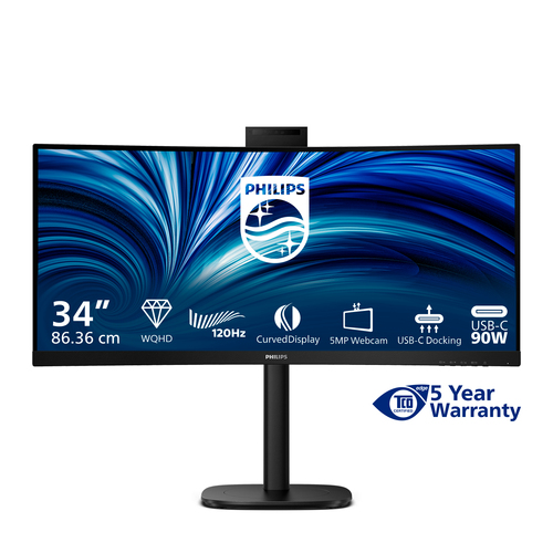 Philips 34B2U3600CH 34 Zoll Klasse Webcam UWQHD Gekrümmter Bildschirm LED-Monitor - 21:9 Format - Schwarz - 86,4 cm (34 Zo