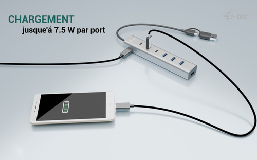 Hub USB i-tec - USB Type C - 640 Mo/s - Ordinateur portable, Tablette, Clavier, Souris, Lecteur flash, Smartphone, Bureau 