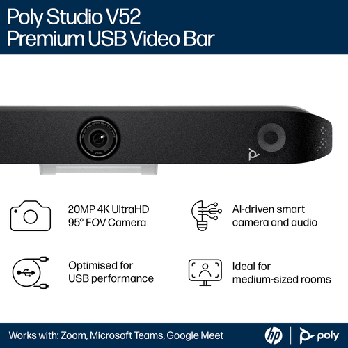 Poly Studio V52 Video Conference Equipment - Medium Room Size Supported - White - TAA Compliant