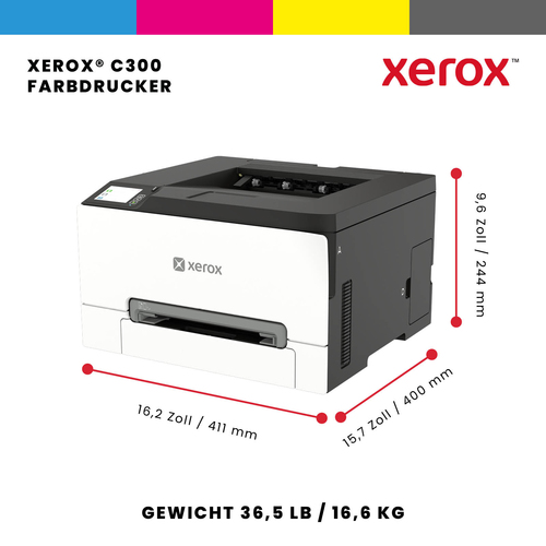 Xerox C300. Drucktechnologie: Laser, Farbe. Zahl der Druckpatronen: 2, Maximale monatliche Auslastung: 75000 Seiten pro Mo