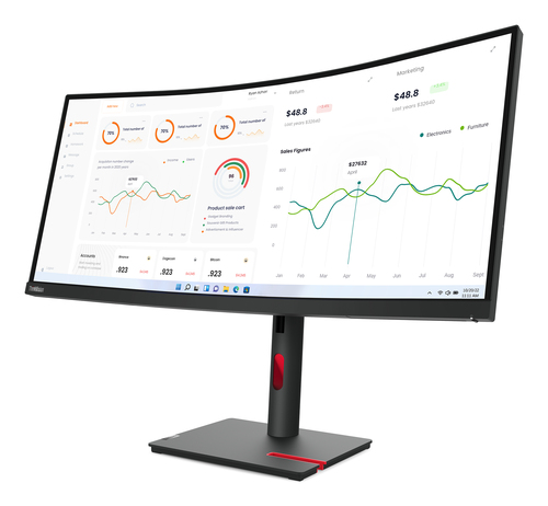Lenovo T34w-30 34" Class UW-QHD Curved Screen LCD Monitor - 21:9 - Raven Black - 86.4 cm (34") Viewable - Vertical Alignme
