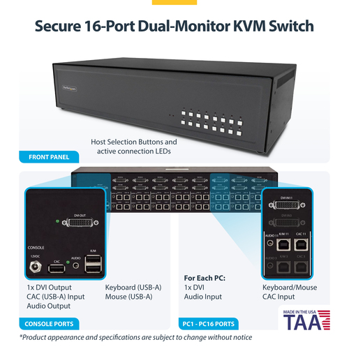 StarTech.com Analog KVM Switchbox - TAA Compliant - 16 Computer(s) - 2560 x 1600 - 35 x USB - USB 2.0 - HDMI - 17 x DVI - 