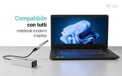 i-tec USB/Ethernet Combo Hub - USB Type A, USB Type C - 640 MB/s - Hard Drive, Keyboard, Notebook, Tablet, Desktop - 3 Tot