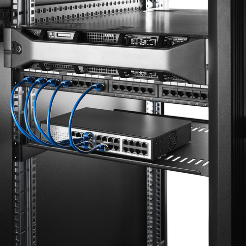 StarTech.com 1U Rack-mountable Rack Shelf for Rack, Networking - Black - SPCC, Steel - 19.96 kg Maximum Weight Capacity
