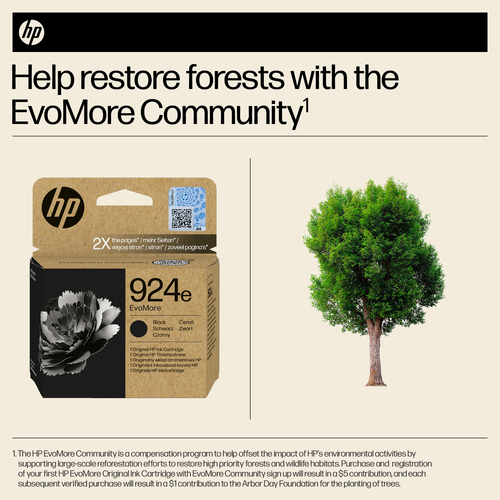 HP 924e EvoMore Black Original Ink Cartridge. Cartridge capacity: High (XL) Yield, Supply type: Single pack, Printing colo