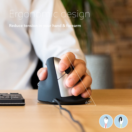 R-Go Tools Ergonomische Maus R-Go HE Break mit Pausensoftware, medium (Handlänge 165-185mm), Linkshänder, verkabelt, schwa