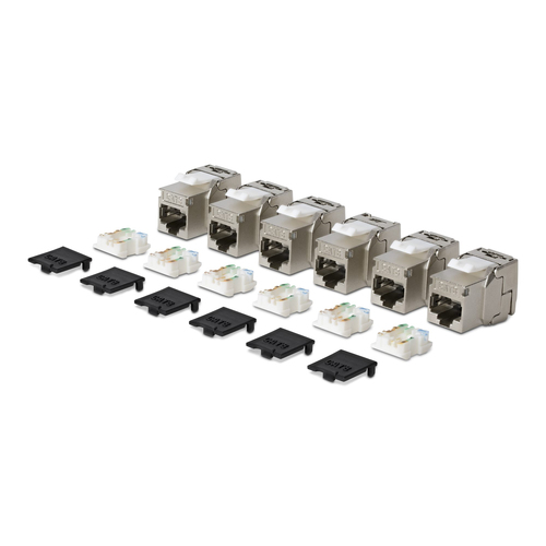 StarTech.com Jack Keystone Cat8, Lot de 6 Prises Ethernet RJ45 Keystone, Prise Murale STP Cat8, 180 Degrés Sans Outil - Bl