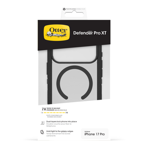 OtterBox Defender Pro XT Clear. Tipo de mala: Capa, Compatibilidade da marca: Apple, Compatibilidade: iPhone 17 Pro, Taman
