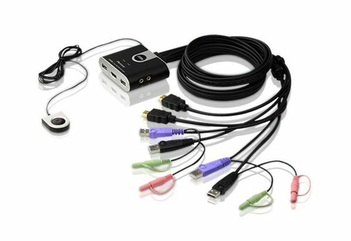 ATEN Switch KVM formato cable HDMI/Audio USB de 2 puertos con selector remoto de puerto. Tipo de puerto de teclado: USB, T