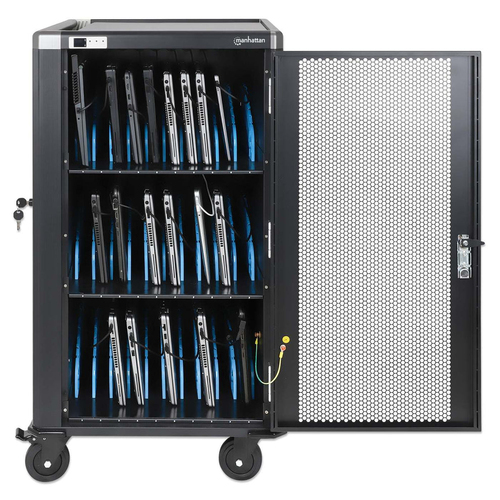 Manhattan Laptop Charging Cart/Trolley via AC Adapter (UK) 30-bay, Install device's AC Adapter (power cables) into unit, S
