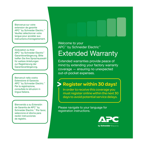 APC Warranty extension service pack, for new product purchase, 1yr, level 03. License quantity: 1 license(s), Number of ye