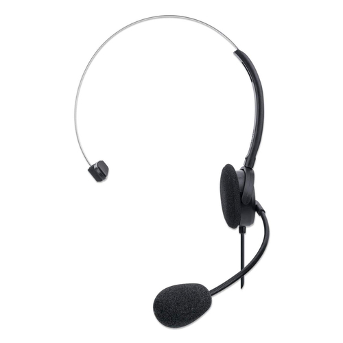 Manhattan Mono Over-Ear Headset (USB), Microphone Boom (padded), Polybag Packaging, Adjustable Headband, In-Line Volume Co