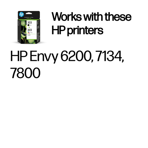 HP 303 2-pack Black/Tri-color Original Ink Cartridges. Colour ink type: Dye-based ink, Cartridge capacity: Standard Yield,