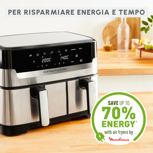 Moulinex Dual Easy Fry & Grill, Capacità 8,3 L, Doppio Cestello, Friggitrice ad Aria e Griglia, 8 Programmi Preimpostati, 