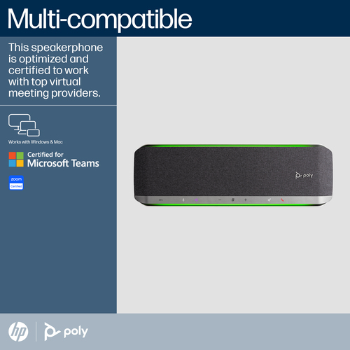 Poly Sync 60 Wired/Wireless Bluetooth Speakerphone - Microsoft Teams - Silver - 6 x Bi-directional Microphone(s) - 50 mm S