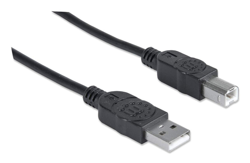 Manhattan USB-A to USB-B Cable, 1.8m, Male to Male, Black, 480 Mbps (USB 2.0), Hi-Speed USB, Lifetime Warranty, Equivalent