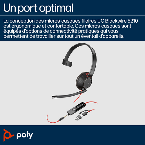 HP Poly Blackwire 5210 Monaural USB-C Headset +3.5mm Plug +USB-C/A Adapter. Product type: Headset. Connectivity technology