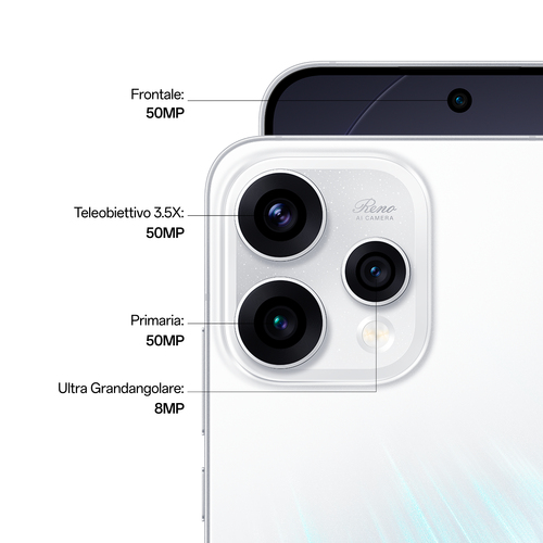 OPPO Reno15 5G AI Smartphone, Tripla fotocamera 50+50+8MP, Selfie 50MP, Display 6.59” 120HZ AMOLED FHD+, 6500mAh, RAM 8GB(