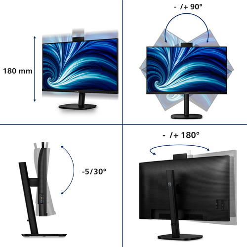 Philips 32B2U3601H 32" Class Webcam WQHD LED Monitor - 16:9 - Textured Black - 80 cm (31.5") Viewable - In-plane Switching