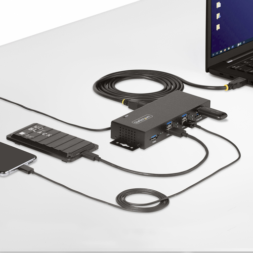 StarTech.com 7-Port Managed USB Hub, Heavy Duty Metal Industrial Housing, ESD & Surge Protection, Wall/Desk/Din-Rail Mount